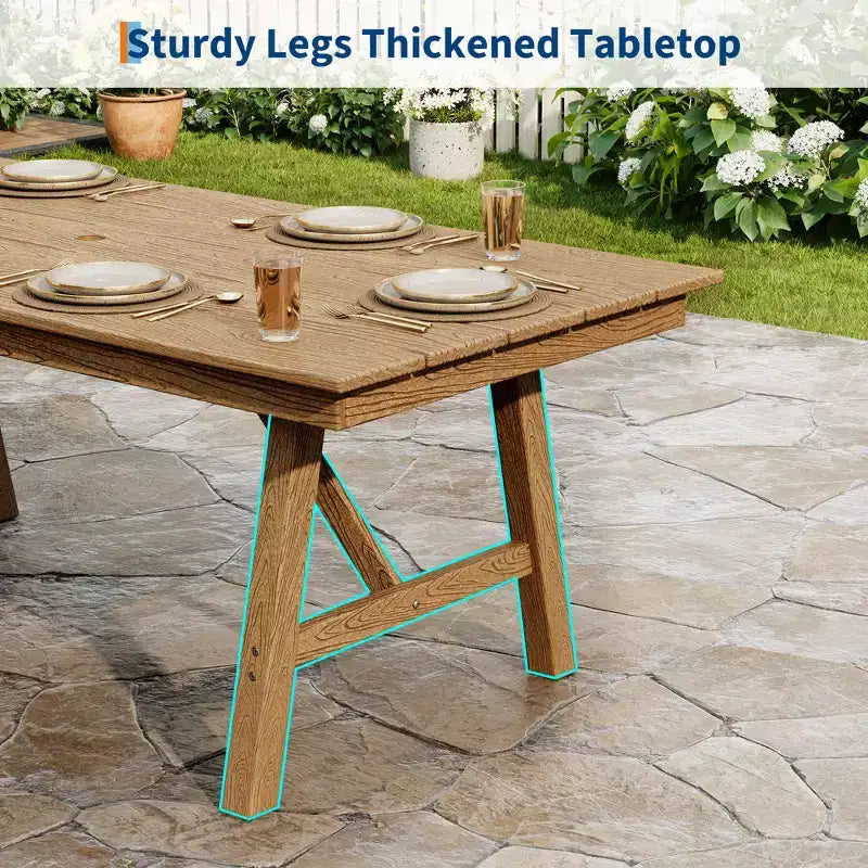 Ensemble table et chaises de salle à manger d'extérieur Garvee pour 6 personnes, ensemble de 7 pièces en PEHD avec trou pour parasol, cadre en aluminium, 6 chaises de jardin tous temps