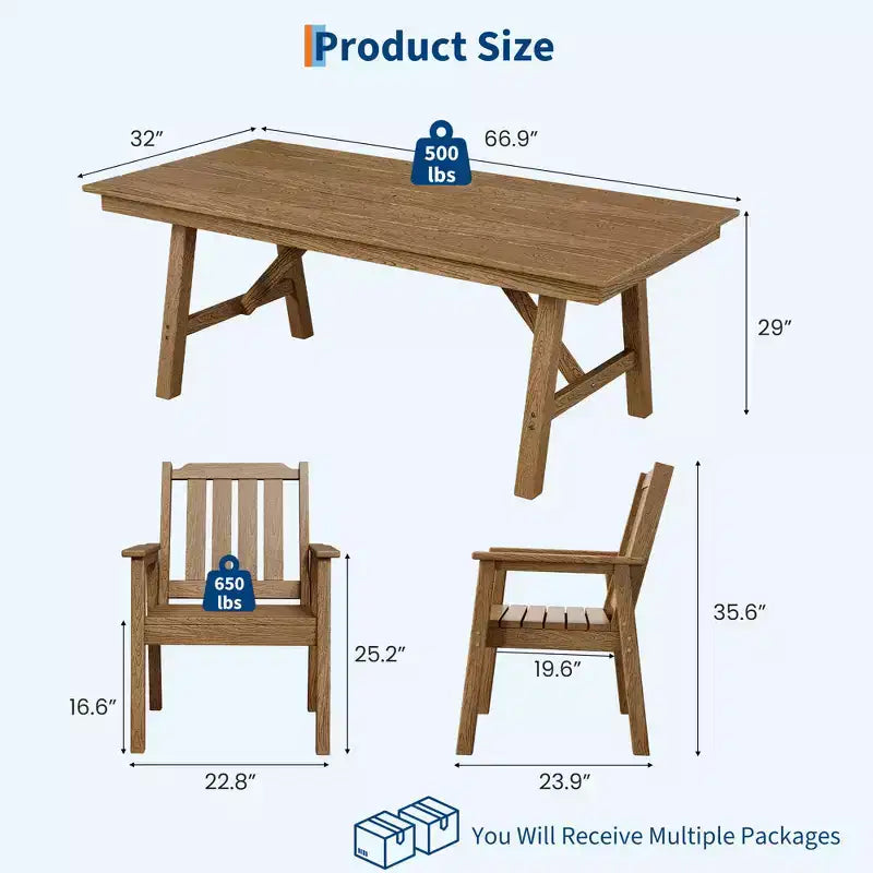 Ensemble table et chaises de salle à manger d'extérieur Garvee pour 6 personnes, ensemble de 7 pièces en PEHD avec trou pour parasol, cadre en aluminium, 6 chaises de jardin tous temps