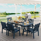 Ensemble table et chaises de salle à manger d'extérieur Garvee pour 6 personnes, ensemble de 7 pièces en PEHD avec trou pour parasol, cadre en aluminium, 6 chaises de jardin tous temps