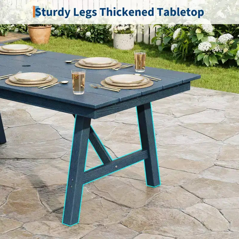 Ensemble table et chaises de salle à manger d'extérieur Garvee pour 6 personnes, ensemble de 7 pièces en PEHD avec trou pour parasol, cadre en aluminium, 6 chaises de jardin tous temps