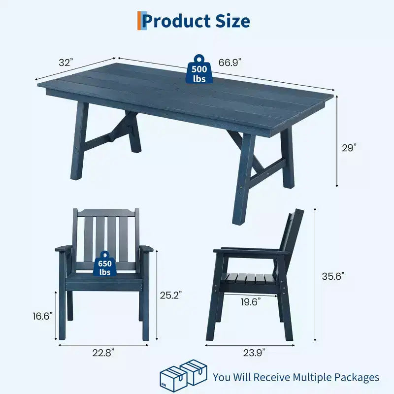 Ensemble table et chaises de salle à manger d'extérieur Garvee pour 6 personnes, ensemble de 7 pièces en PEHD avec trou pour parasol, cadre en aluminium, 6 chaises de jardin tous temps