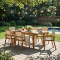 Christopher Knight Home Greii Modern 7 Piece Patio Acacia Dining Set with Expandable Slatted Table and Textile Design