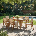 Christopher Knight Home Greii Modern 7 Piece Patio Acacia Dining Set with Expandable Slatted Table and Textile Design