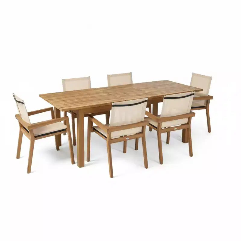 Christopher Knight Home Greii, ensemble repas de jardin moderne 7 pièces en acacia avec table extensible à lattes et conception textile