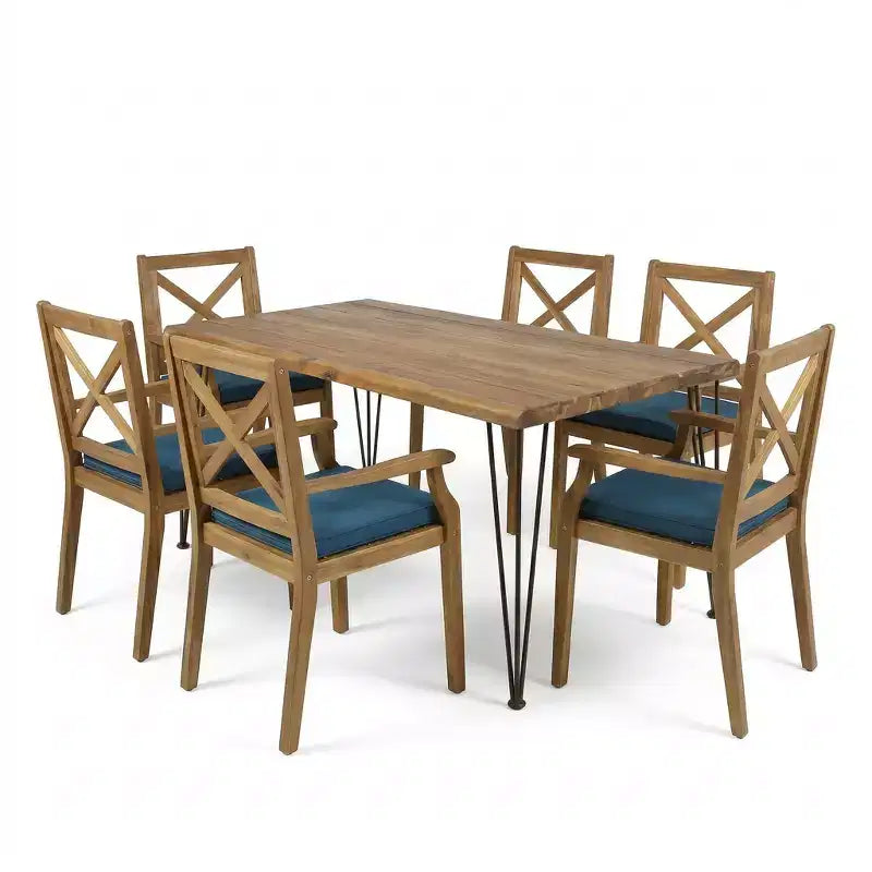 Christopher Knight Home Mille Salle à Manger d'Extérieur Rustique 7 Pièces en Bois d'Acacia avec Coussins