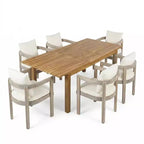 Christopher Knight Home Custi Ensemble de salle à manger moderne de 7 pièces en acacia pour patio avec table à lattes extensible et coussins
