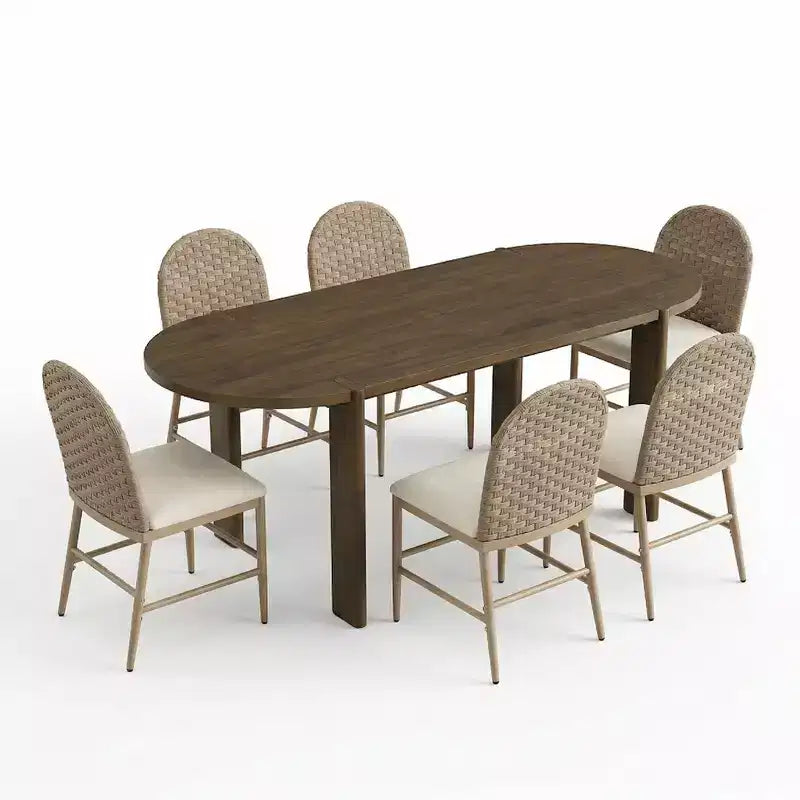 Christopher Knight Home Dori - Ensemble de salle à manger moderne 7 pièces en bois d'hévéa et fer forgé avec table ovale et détails en rotin synthétique