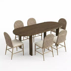 Christopher Knight Home Dori - Ensemble de salle à manger moderne 7 pièces en bois d'hévéa et fer forgé avec table ovale et détails en rotin synthétique