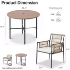 LAUSAINT HOME Ensemble de salle à manger d'extérieur 5 pièces, Salon de jardin en rotin PE avec 4 fauteuils rembourrés et trou pour parasol