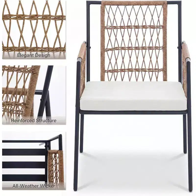 LAUSAINT HOME Ensemble de salle à manger d'extérieur 5 pièces, Salon de jardin en rotin PE avec 4 fauteuils rembourrés et trou pour parasol