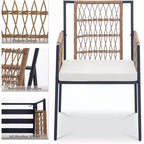 LAUSAINT HOME Ensemble de salle à manger d'extérieur 5 pièces, Salon de jardin en rotin PE avec 4 fauteuils rembourrés et trou pour parasol