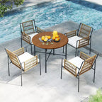 LAUSAINT HOME Ensemble de salle à manger d'extérieur 5 pièces, Salon de jardin en rotin PE avec 4 fauteuils rembourrés et trou pour parasol