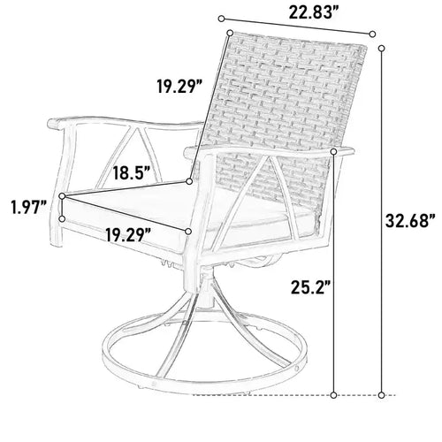 Ensemble de salle à manger d'extérieur 5 pièces en osier avec chaises pivotantes à bascule pour jardin, terrasse, piscine