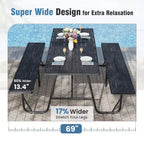Captiva Designs Outdoor Wood Grain Dining Set with A Shaped Frame Design & Umbrella Hole