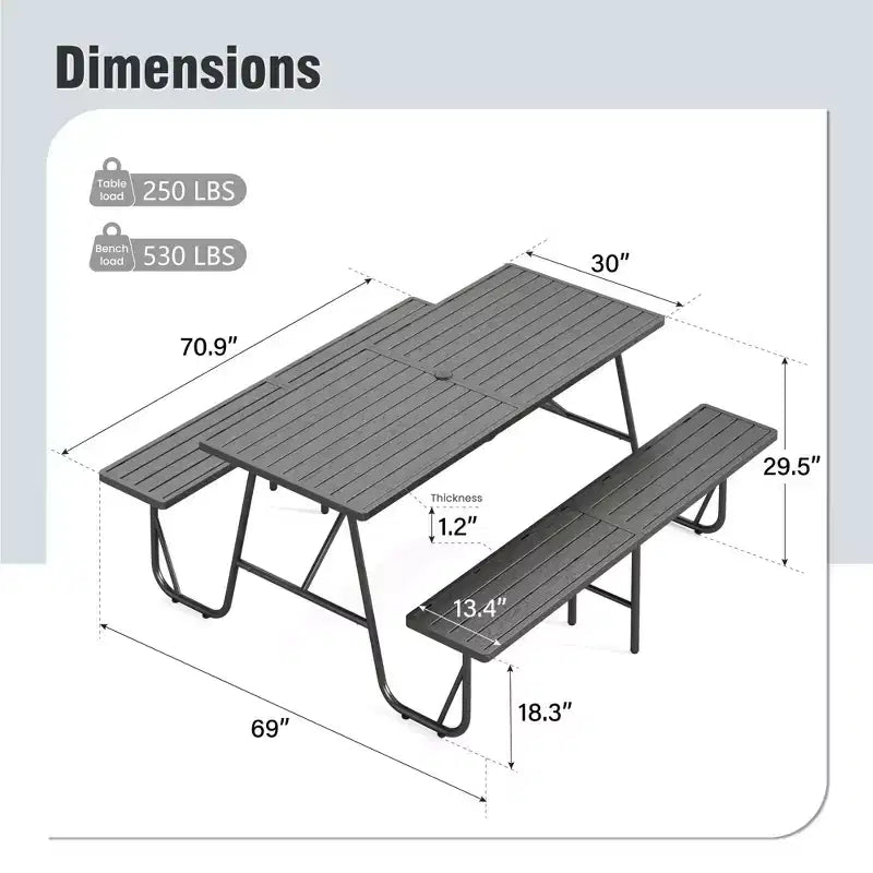 Captiva Designs Outdoor Wood Grain Dining Set with A Shaped Frame Design & Umbrella Hole