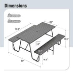 Captiva Designs Outdoor Wood Grain Dining Set with A Shaped Frame Design & Umbrella Hole