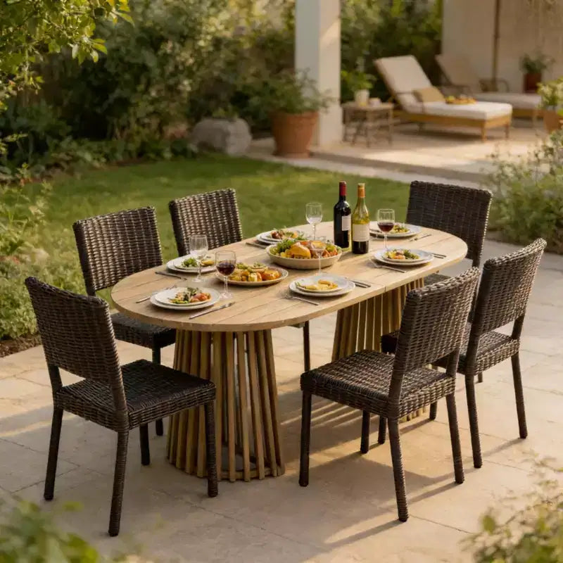 Christopher Knight Home Bobby Ensemble de salle à manger 7 pièces en bois d'acacia et rotin pour terrasse, style ferme