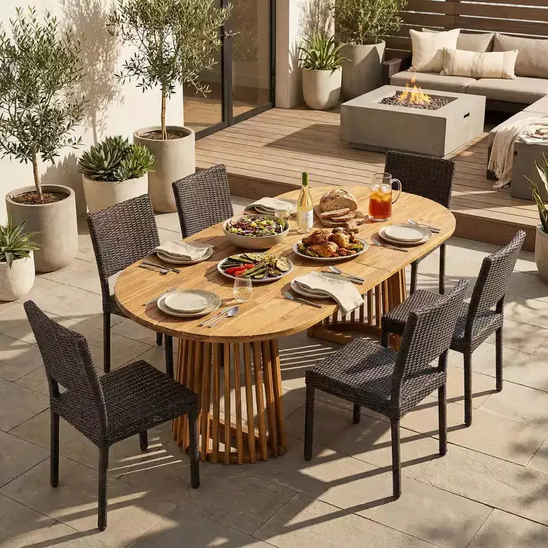 Christopher Knight Home Bobby Ensemble de salle à manger 7 pièces en bois d'acacia et rotin pour terrasse, style ferme