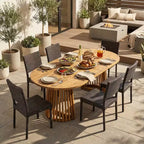 Christopher Knight Home Bobby Ensemble de salle à manger 7 pièces en bois d'acacia et rotin pour terrasse, style ferme