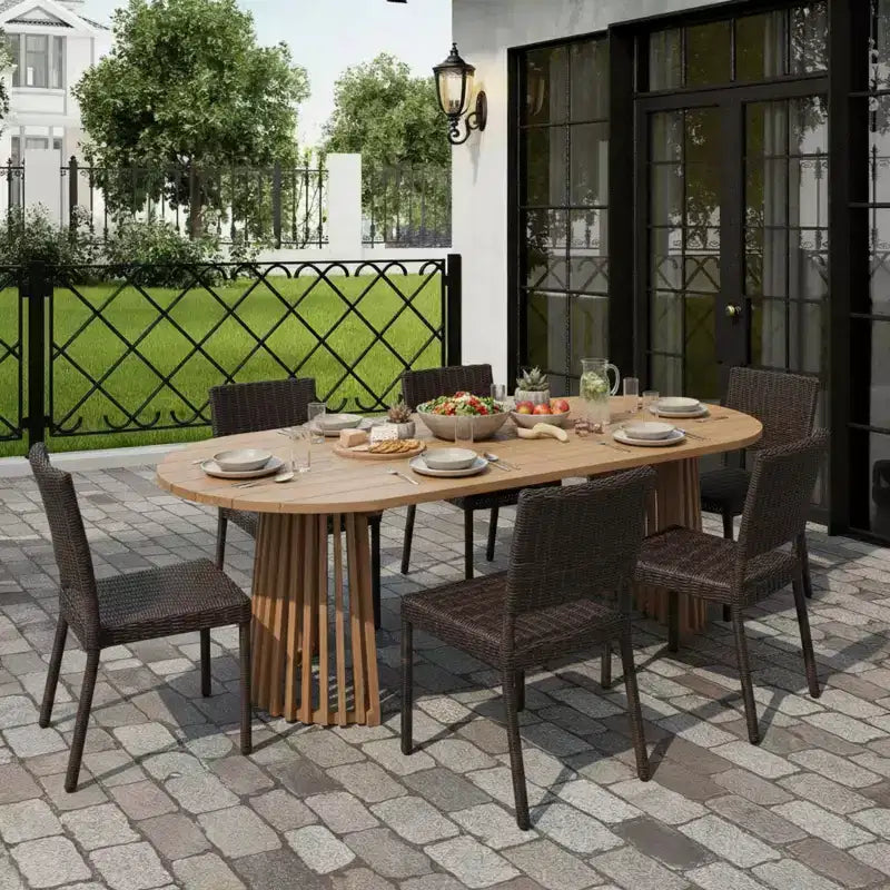 Christopher Knight Home Bobby Ensemble de salle à manger 7 pièces en bois d'acacia et rotin pour terrasse, style ferme