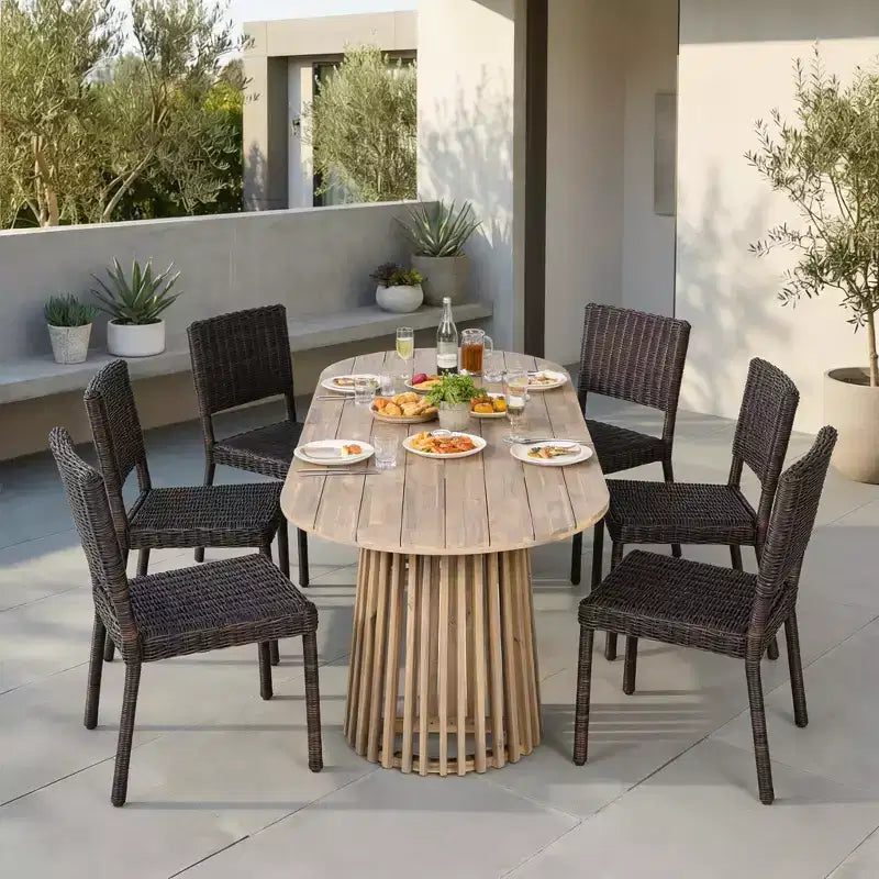 Christopher Knight Home Bobby Ensemble de salle à manger 7 pièces en bois d'acacia et rotin pour terrasse, style ferme