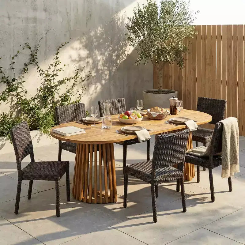 Christopher Knight Home Bobby Ensemble de salle à manger 7 pièces en bois d'acacia et rotin pour terrasse, style ferme