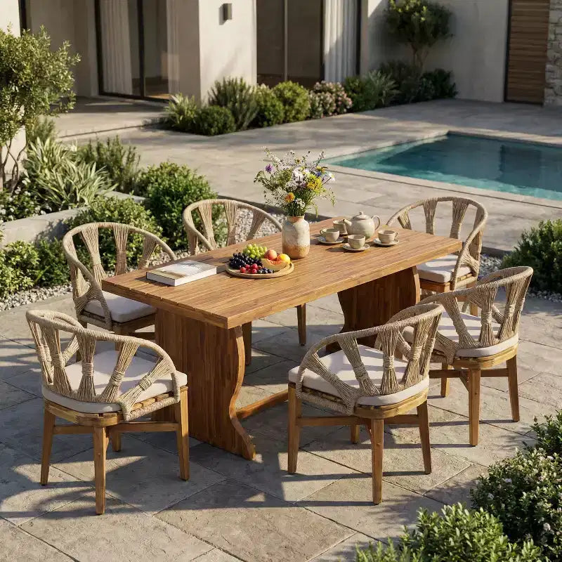 Christopher Knight Home Hendry, ensemble de salle à manger bohème d'extérieur 7 pièces en bois d'acacia et osier avec table à lattes