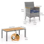 Gymax 9PC Outdoor Patio Dining Set for 8 w/ PE Rattan Chairs & Table Featuring 2 Umbrella Hole for Garden Deck Patio