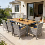 Gymax 9PC Outdoor Patio Dining Set for 8 w/ PE Rattan Chairs & Table Featuring 2 Umbrella Hole for Garden Deck Patio