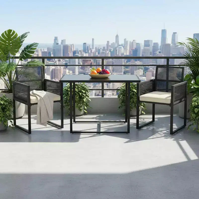 Gymax 3-Piece Patio PE Wicker Furniture Set w/ Cushioned Folding-Back Chairs for Backyard Patio or Garden