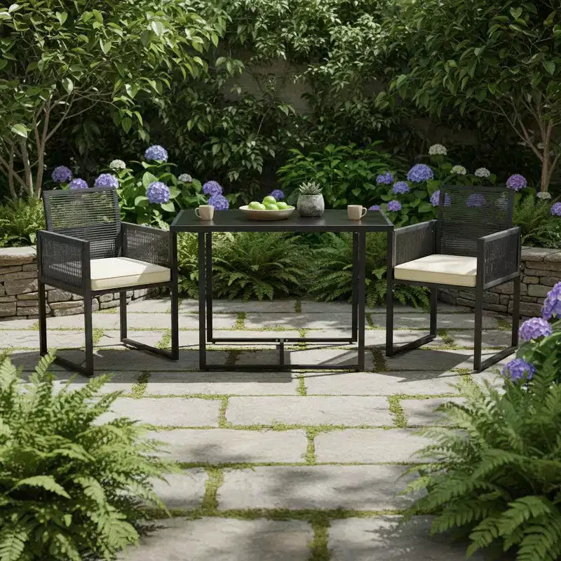 Gymax 3-Piece Patio PE Wicker Furniture Set w/ Cushioned Folding-Back Chairs for Backyard Patio or Garden