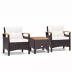 Gymax 3PC Outdoor Bistro Furniture Set w/ Armrests Acacia Wood Tabletop Table White Cushion for Garden Backyard