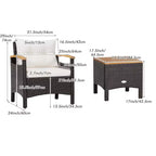 Gymax Ensemble bistro d'extérieur 3 pièces avec accoudoirs, table en bois d'acacia et coussin blanc pour jardin et arrière-cour