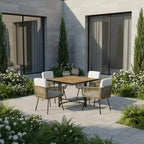 Gymax 5PC Outdoor Patio Dining Set w/ Rectangular Acacia Wood Table & Cushioned Chairs for Backyard and Garden