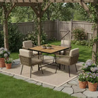 Gymax 5PC Outdoor Patio Dining Set w/ Rectangular Acacia Wood Table & Cushioned Chairs for Backyard and Garden