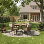 Gymax 5PC Outdoor Patio Dining Set w/ Rectangular Acacia Wood Table & Cushioned Chairs for Backyard and Garden