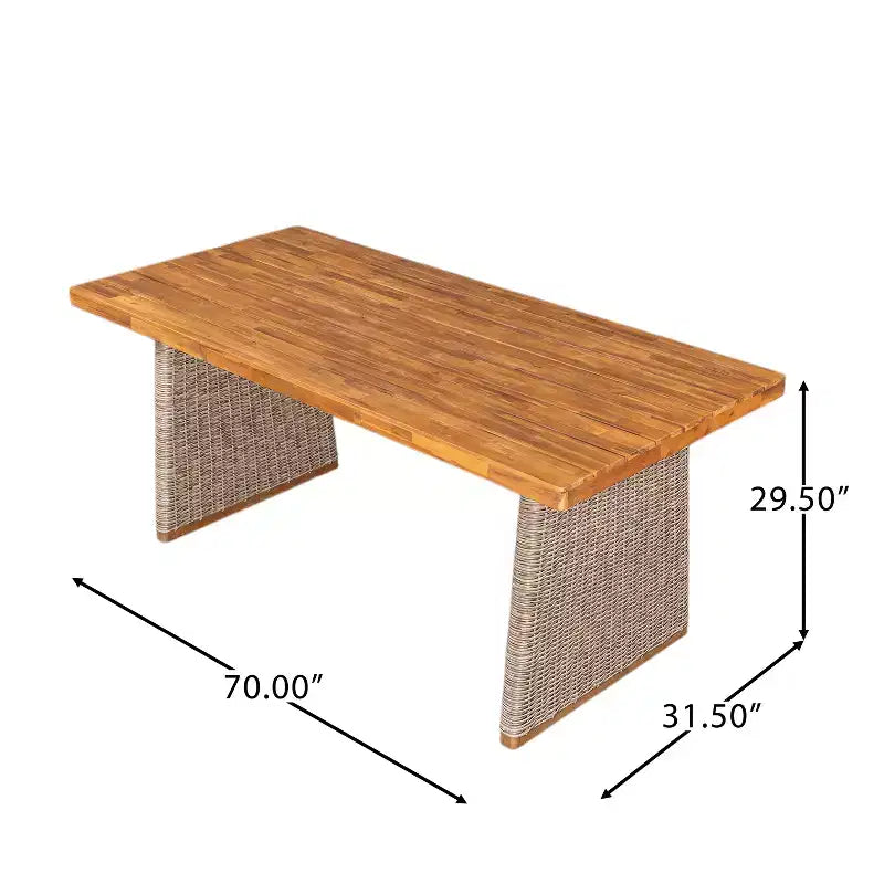 Christopher Knight Home Ferb 7 Piece Boho Outdoor Acacia Wood Wicker Dining Set with Cushions