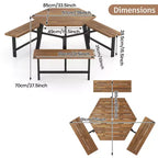 Ensemble table de pique-nique Gymax 6 personnes en bois d'acacia avec 3 bancs, trou pour parasol et pieds antidérapants réglables pour l'extérieur
