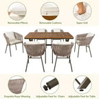 Ensemble de salle à manger d'extérieur 7 pièces Polibi avec plateau de table en bois d'acacia