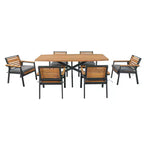 Ensemble de salle à manger d'extérieur 7 pièces Whisen pour 6, ensemble table et chaises de patio, ensemble de salle à manger de jardin, 1 table de salle à manger rectangulaire et 6 chaises avec coussins