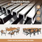 Ensemble de salle à manger d'extérieur 7 pièces Whisen pour 6, ensemble table et chaises de patio, ensemble de salle à manger de jardin, 1 table de salle à manger rectangulaire et 6 chaises avec coussins