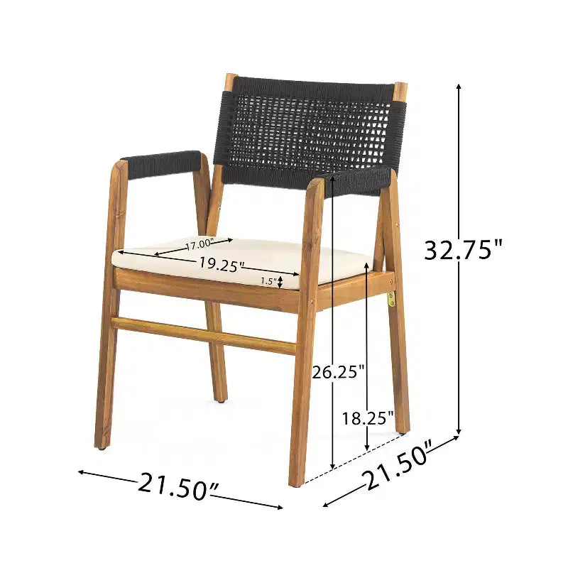 ModernLuxe Ensembles de repas d'extérieur, salon de jardin 7 pièces en bois d'acacia avec fauteuils tressés en corde