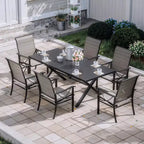 Ensemble de salle à manger d'extérieur ALAULM pour patio, avec table rectangulaire en acier en X, trou pour parasol et chaises fixes à accoudoirs ou chaises pivotantes à bascule pour fêtes de famille, pelouse, balcon, terrasse