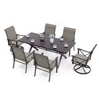 ALAULM Patio Outdoor Dining Set w/Rectangle Steel X-table w/umbrella Hole&Fixed Arm or Swivel Rocking Chairs for Family Party, Lawn,Balcony,Terrace