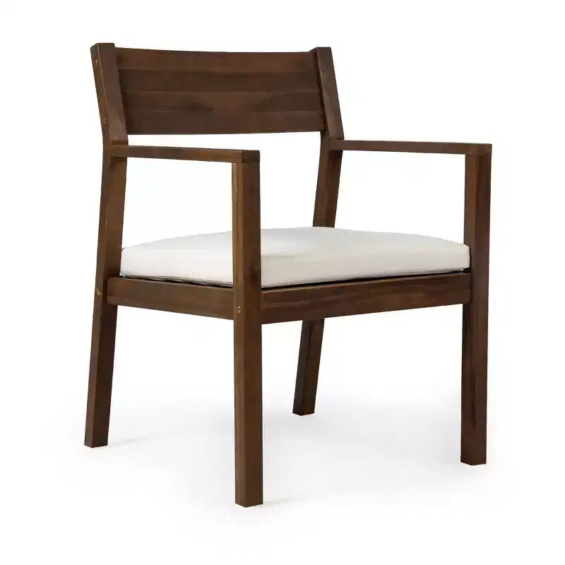Polibi 6-Seat Acacia Patio Dining Set with Umbrella-Hole Table, Cushioned Bench & 4 Armchairs