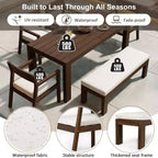 Polibi 6-Seat Acacia Patio Dining Set with Umbrella-Hole Table, Cushioned Bench & 4 Armchairs