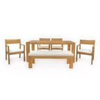 Polibi 6-Seat Acacia Patio Dining Set with Umbrella-Hole Table, Cushioned Bench & 4 Armchairs