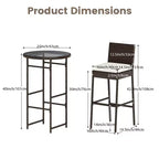 Ensemble de 3 tabourets et de bar Gymax, de jardin, avec 2 sièges coussinés, chaises de terrasse en métal et table de bar avec plateau en verre