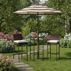Ensemble de 3 tabourets et de bar Gymax, de jardin, avec 2 sièges coussinés, chaises de terrasse en métal et table de bar avec plateau en verre