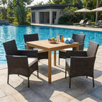 Gymax Ensemble de salle à manger extérieur 5 pièces avec table en bois d'acacia Chaises rembourrées Trou de parasol de 1,9 po pour jardin